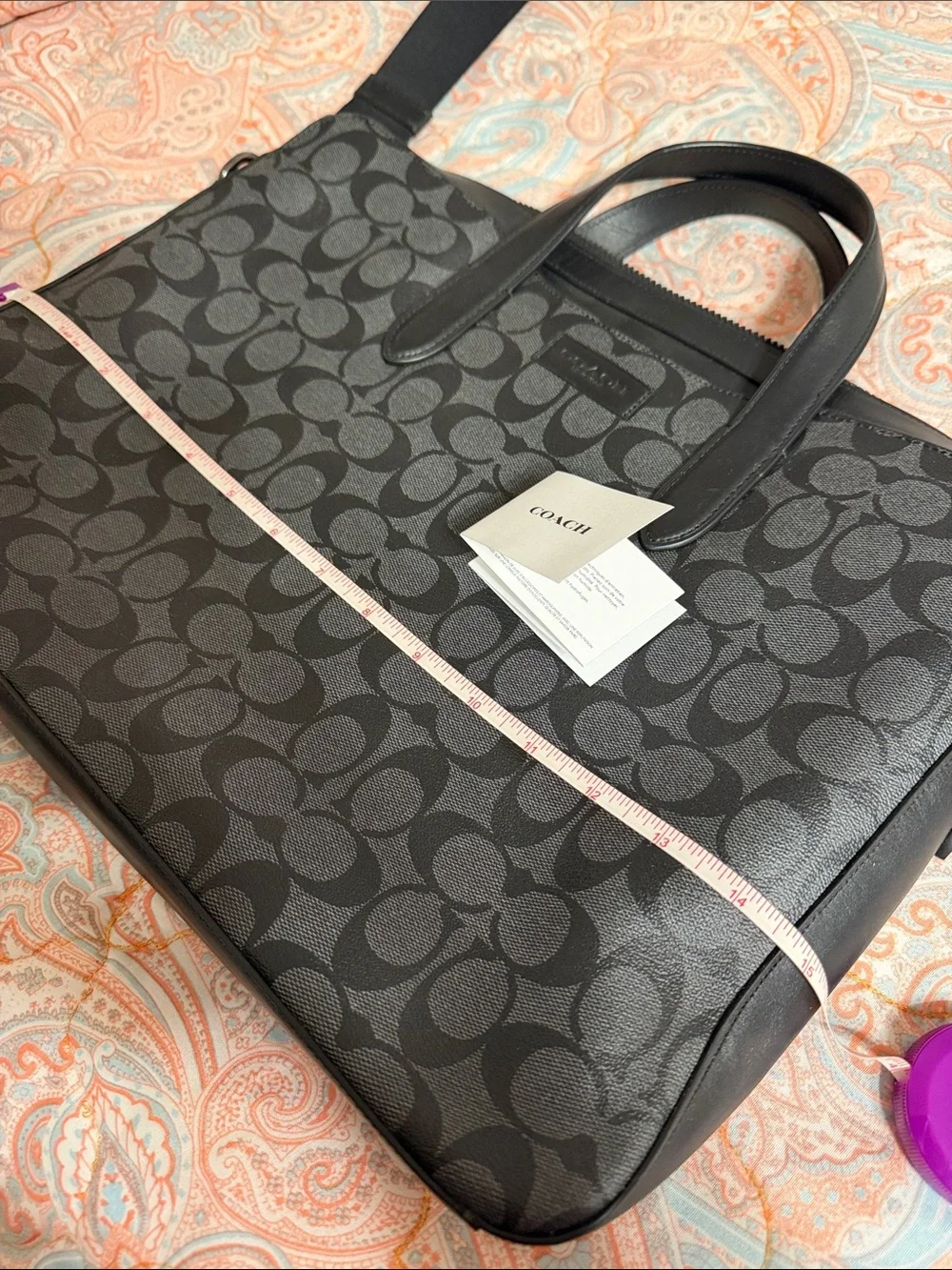 Coach Charcoal/Black Signature Laptop Briefcase with Black Trim
